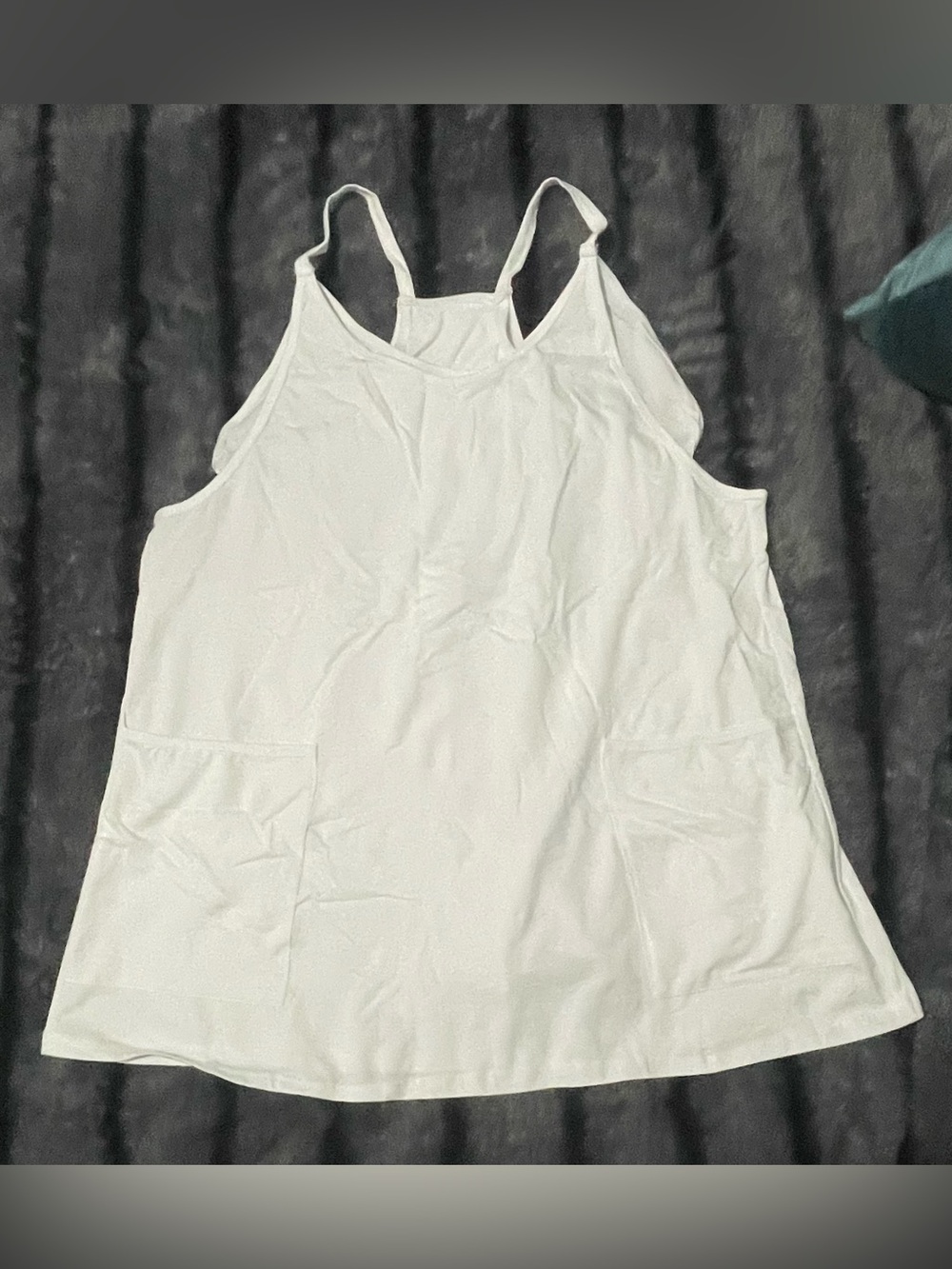 Women's White Spaghetti-Strap Tank with Front Zip Pocket